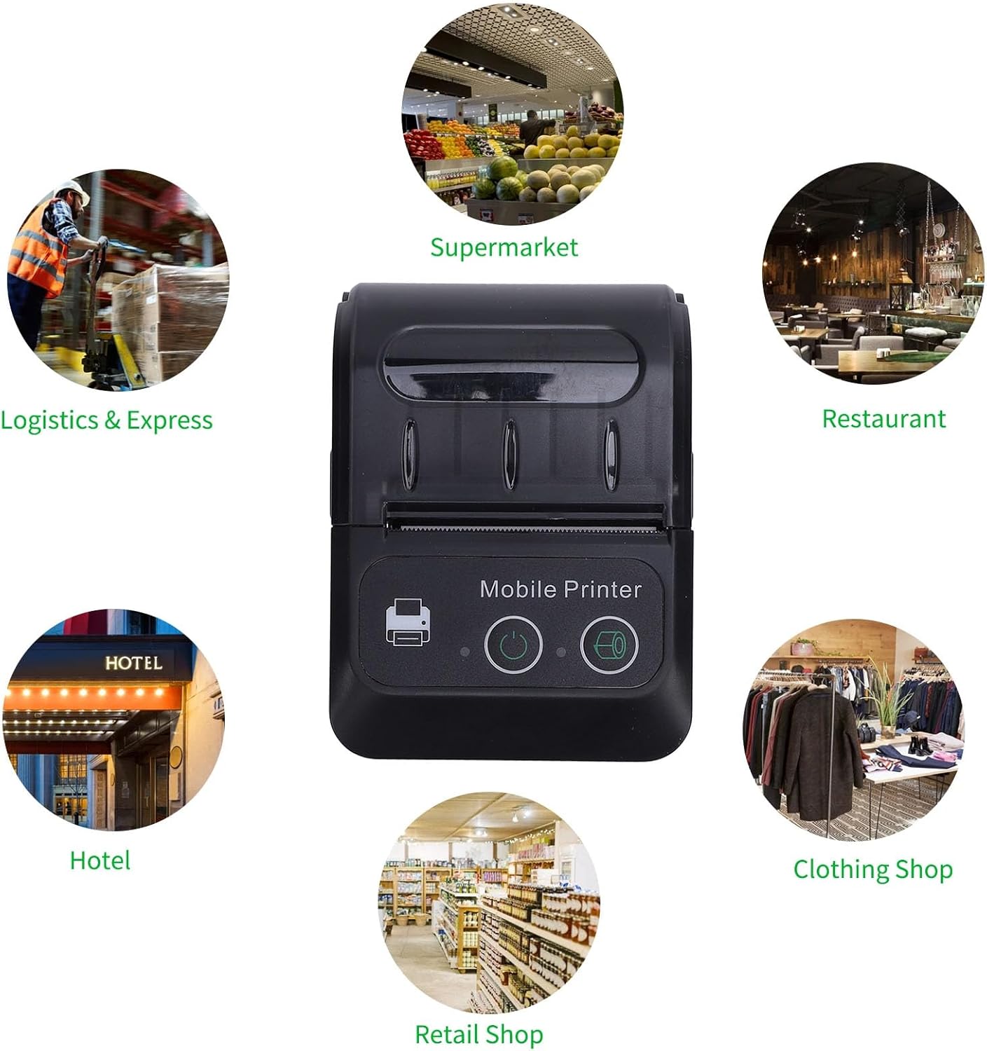 Zopsc Bluetooth Thermal Receipt Printer, 203dpi Resolution 58mm POS Printer for Small Business, Compatible with Clothing Stores and Convenience Stores