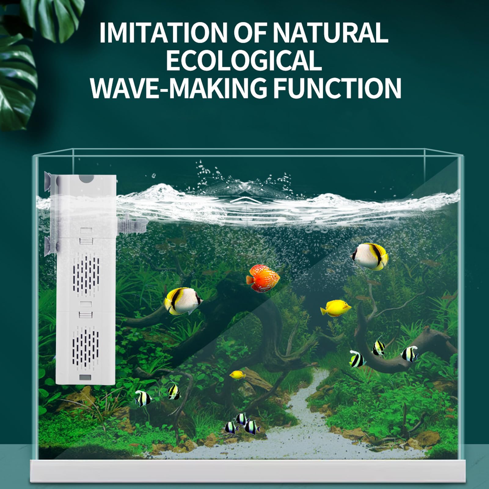 SIXRUN Filtro de Acuario, Filtración de Alto Rendimiento de 15 W con Diseño Cíclico y Tubo de Ducha de Lluvia Blanco para Filtro de Potencia Sumergible de Peces de 90 a 180 L (Enchufe de la UE)
