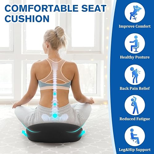 Miniatura 5 de Cojín de asiento para silla de oficina para alivio del dolor de espalda, coxis y ciática, cojín negro de espuma viscoelástica para silla de