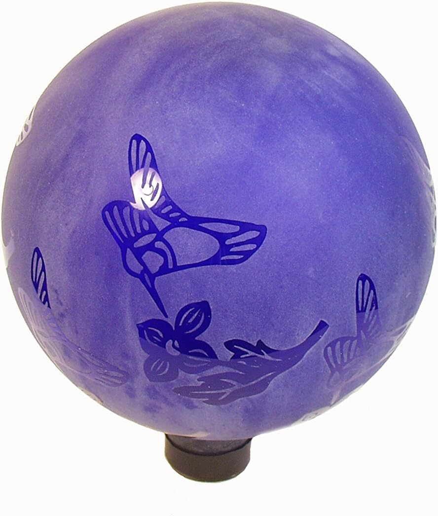 Echo Valley 8740 10-Inch Frosted Glass Etched Hummingbird Gazing Globe, Blue