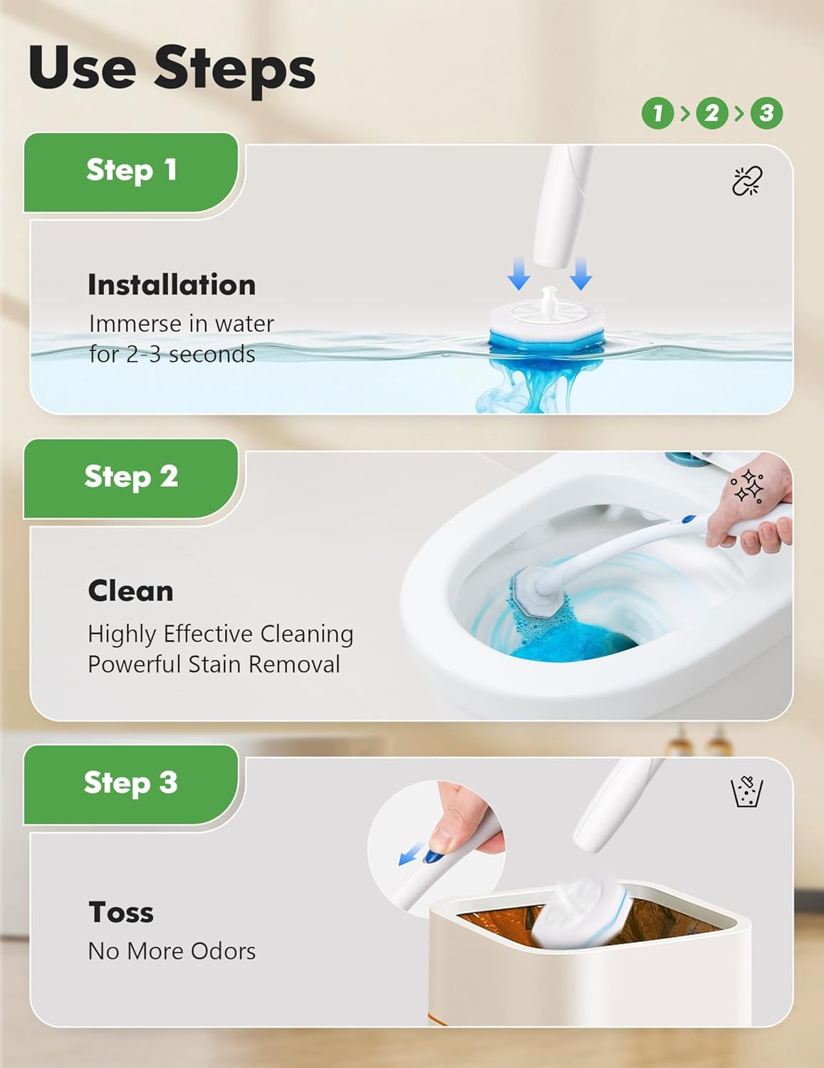 50 Count Toilet Wand Refills for Clorox, Compatible with Most Disposable Toilet Brush for Bathroom Cleaning