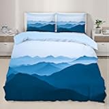 LTAETHC Mountains Shadows Duvet Cover Queen Size, Mountain Silhouettes All-Season Bedding, Mountain Views Kids Bedding Set Soft Microfiber for Teen Bed Decor Helps with Sleep (No Comforter)