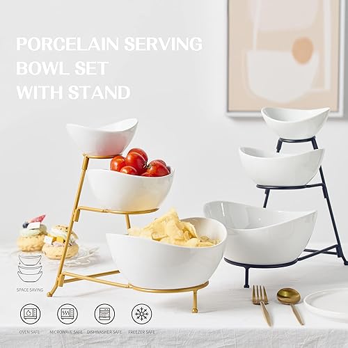 Miniatura 4 de Gomakren Juego de 3 platos decorativos de porcelana para servir platos especiales curvados profundos y grandes de Navidad, platos de regalo, juego