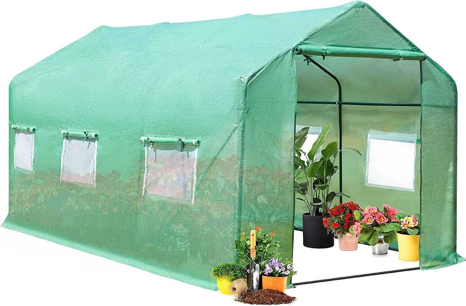 ECOTOUGE 15'x7'x7' Walk in Greenhouse, Outdoor Greenhouse
