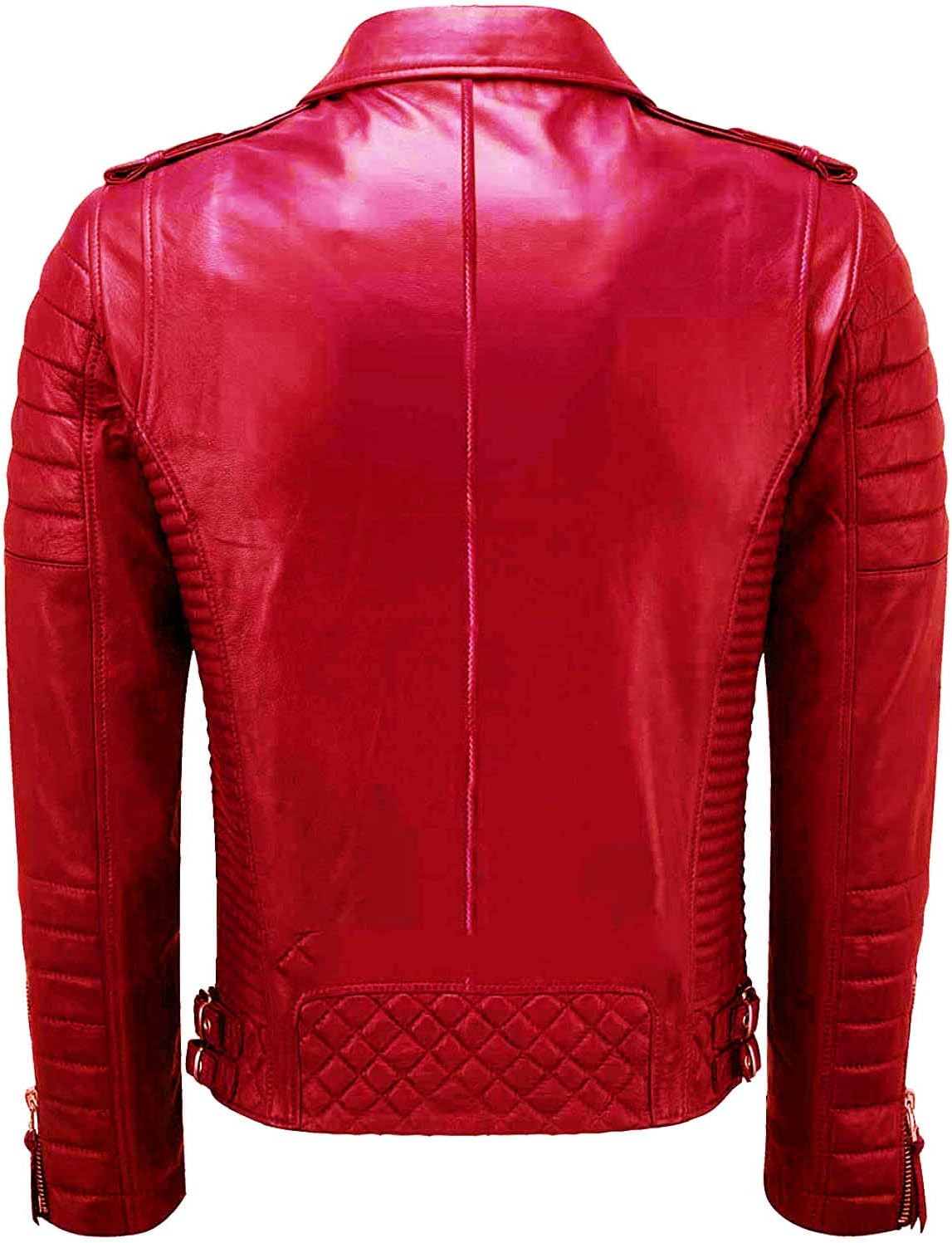 SpazeUp Men’s Lambskin Leather Jacket | Quilted Brando Biker Motorcycle Jacket Men | Cafe Racer Leather Jackets for Men