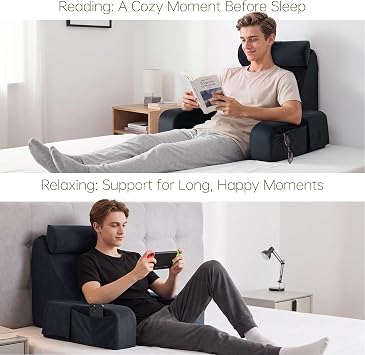 ENITYA Back Pillow for Bed Sitting up, 19 Reading Pillow for Sitting in Bed Adult, Back Support Pillow with Arms for Watching TV/Reading/Gaming/Resting, Medium(Black)