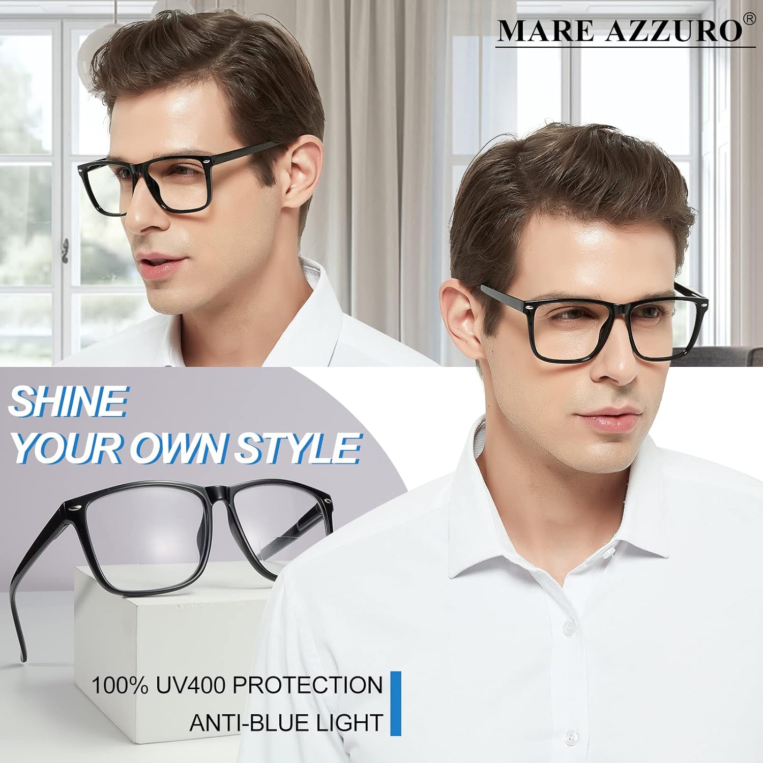 MARE AZZURO Oversized Bifocal Reading Glasses Men Blue Light Blocking Readers 1.0 1.25 1.5 1.75 2.0 2.25 2.5 2.75 3.0 3.5 - Image 2