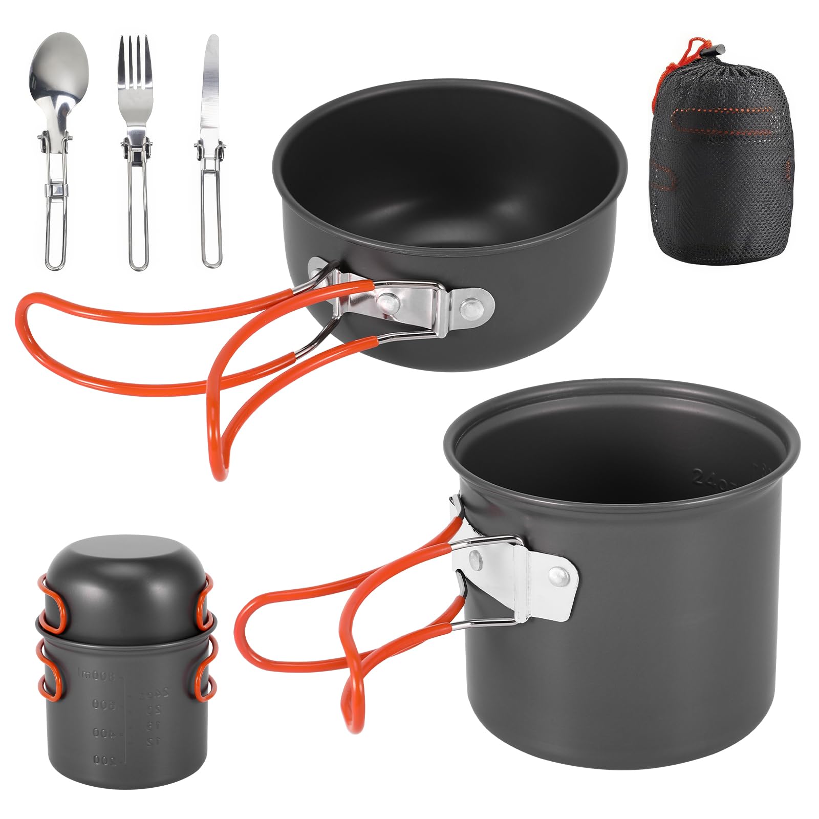 ALLOMN Camping Cooking Set, Outdoor Camping Cookware Kit Portable Cooking Mess Kit Pot Pan Sets for Backpacking Picnic Hiking Trekking Picnic Fishing Mountaineering, 1-2 Person Use