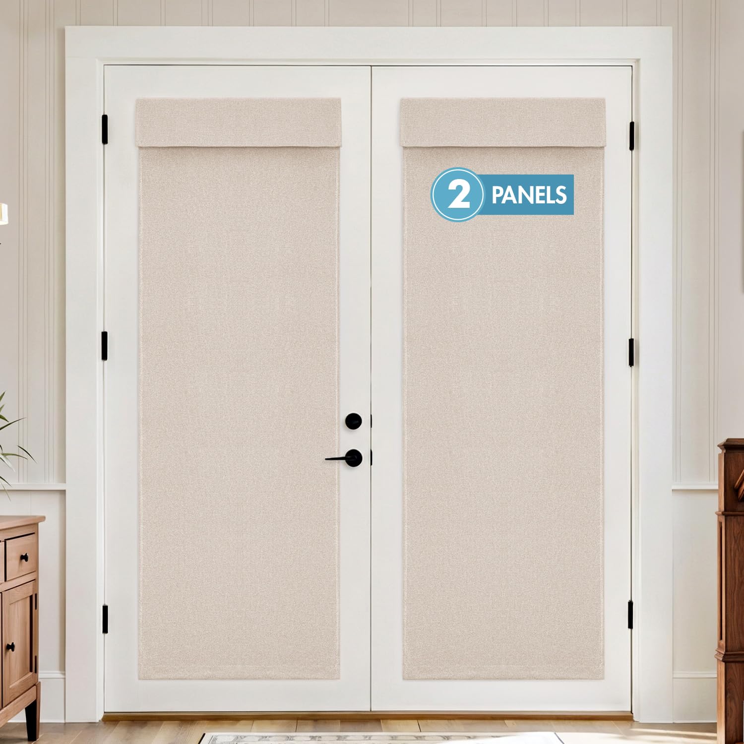 MIULEE 100% Blackout Linen French Door Curtains, Natural, W26 x L72, 2 Panels
