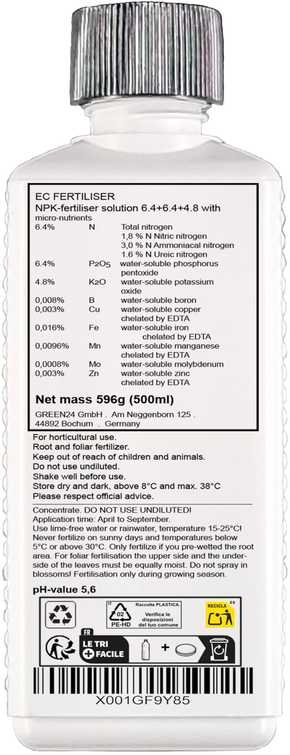 GREEN24 Engrais complet HIGH-TECH NPK pour arbres à fleurs, engrais pour magnolia, tulipier de Virginie, paulownia, catalpa, cerisier du Japon, cornouiller du Japon, etc. 500 ml concentrer