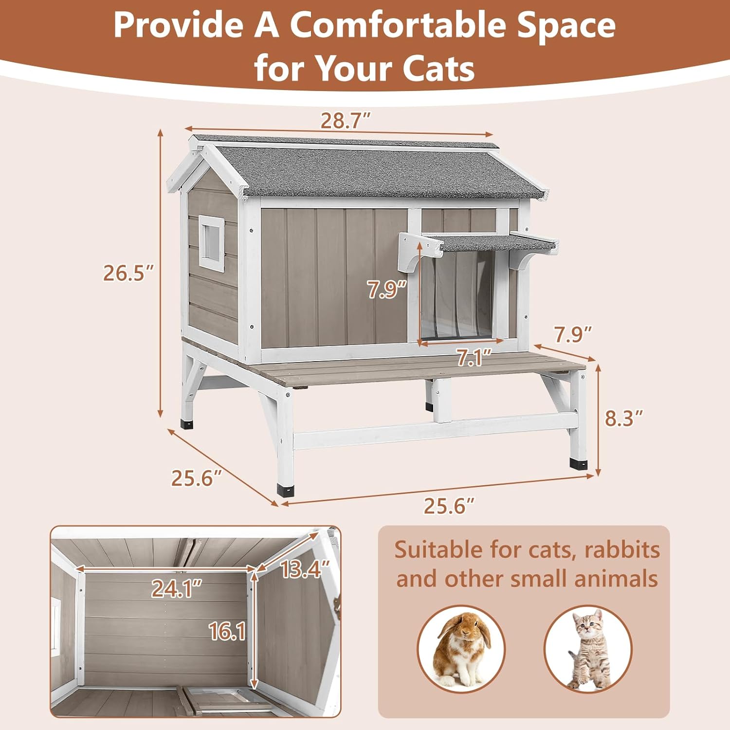 Diagram showing the dimensions of the Magazoopet Small Cat House.