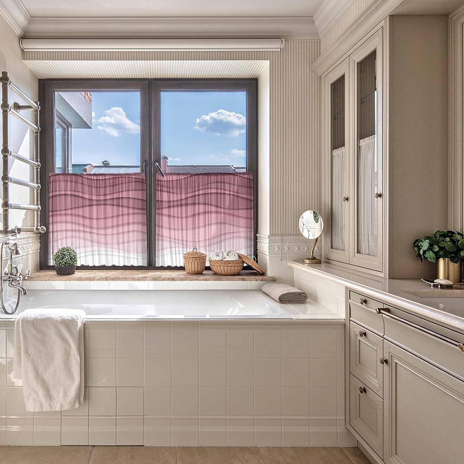 Abstract Ocean Sheer Curtains 54 Inches Long, Gradient Pink Spray Waves Window Treatment Panels Light Filtering Rod Pocke Curtain Voile Drapes for Bedroom/Living Room Each 52" W x 54" L