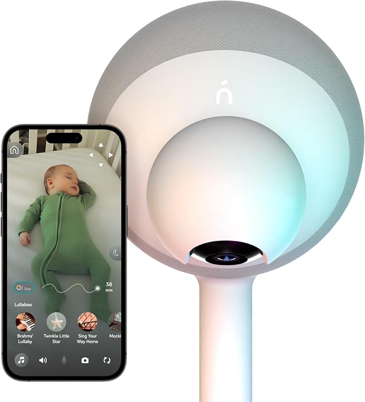 Smart Baby Monitor – Non-Wearable AI Breathing Monitor Motion Detection 1080p HD Camera with 360° Pan Tilt Two-Way Talk Sound Machine App Control, Night Vision