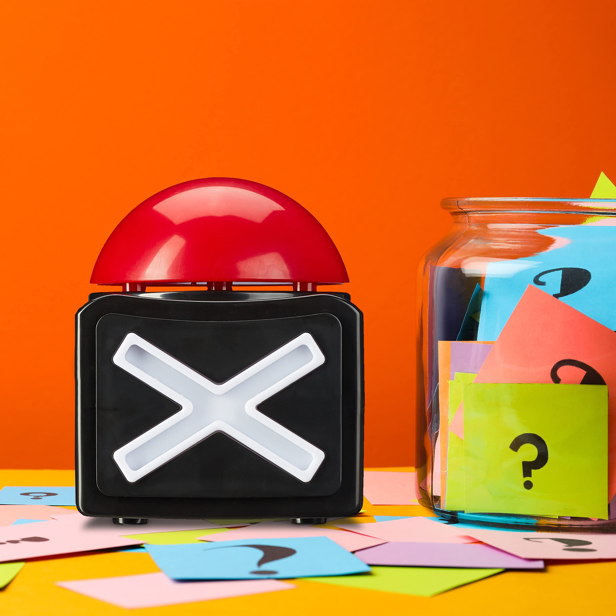 Relaxdays Bottone Buzzer con Suoni & Luci, Accessorio per Serate di Gioco, Party, Quiz, Società, Plastica, Rosso Nero