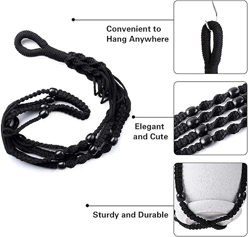 Miniatura 7 de Soporte para plantas de macramé, paquete de 3 colgadores para macetas colgantes de techo de 35 pulgadas, estilo bohemio, hecho a mano, cuerda de