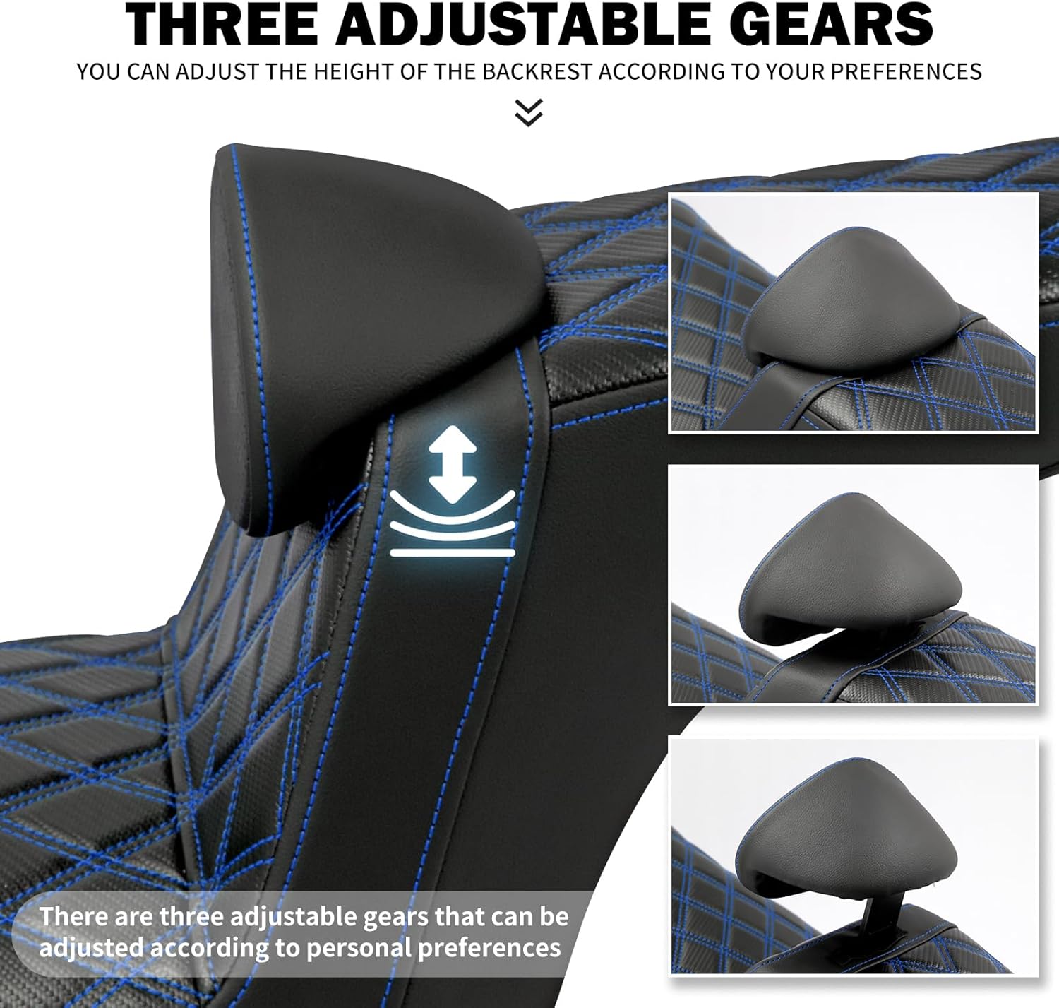 HDBUBALUS Motorcycle Seat Driver Passenger Seat with Backrests for Harley Low Rider Low Rider S ST 2018-up (Black with blue stitching)