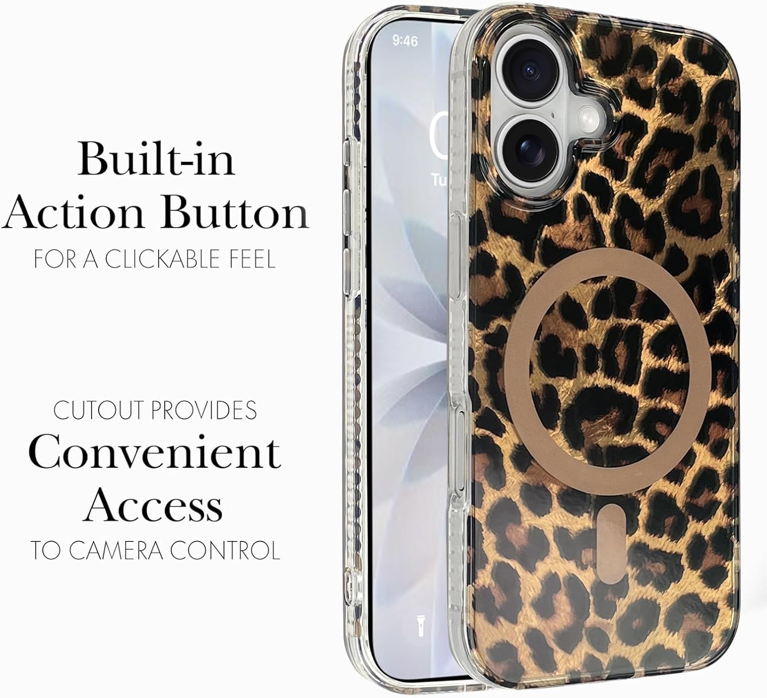 Compatible with iPhone 17 Case Stylish Leopard Cheetah Animal Print Phone Case for Women Men, Cute Sparkle Glossy Shockproof Protective Cover for 17, Leopard 1
