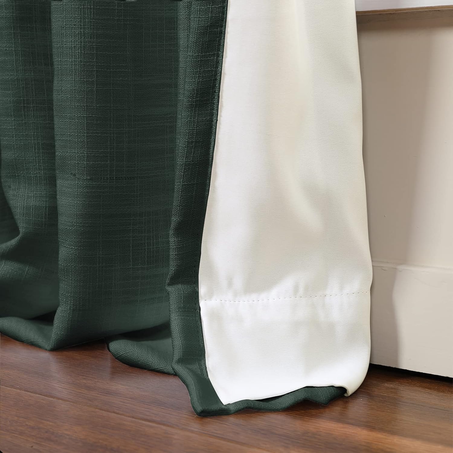 TWOPAGES Hunter Green Room Darkening Curtain Drape 108 Inches Long, Polyester Linen Window Curtain 4-in-1 Header Rod Pocket Flat Hooks Back Tab Hook Belt for Living Room, 52W x 108L, 1 Panel