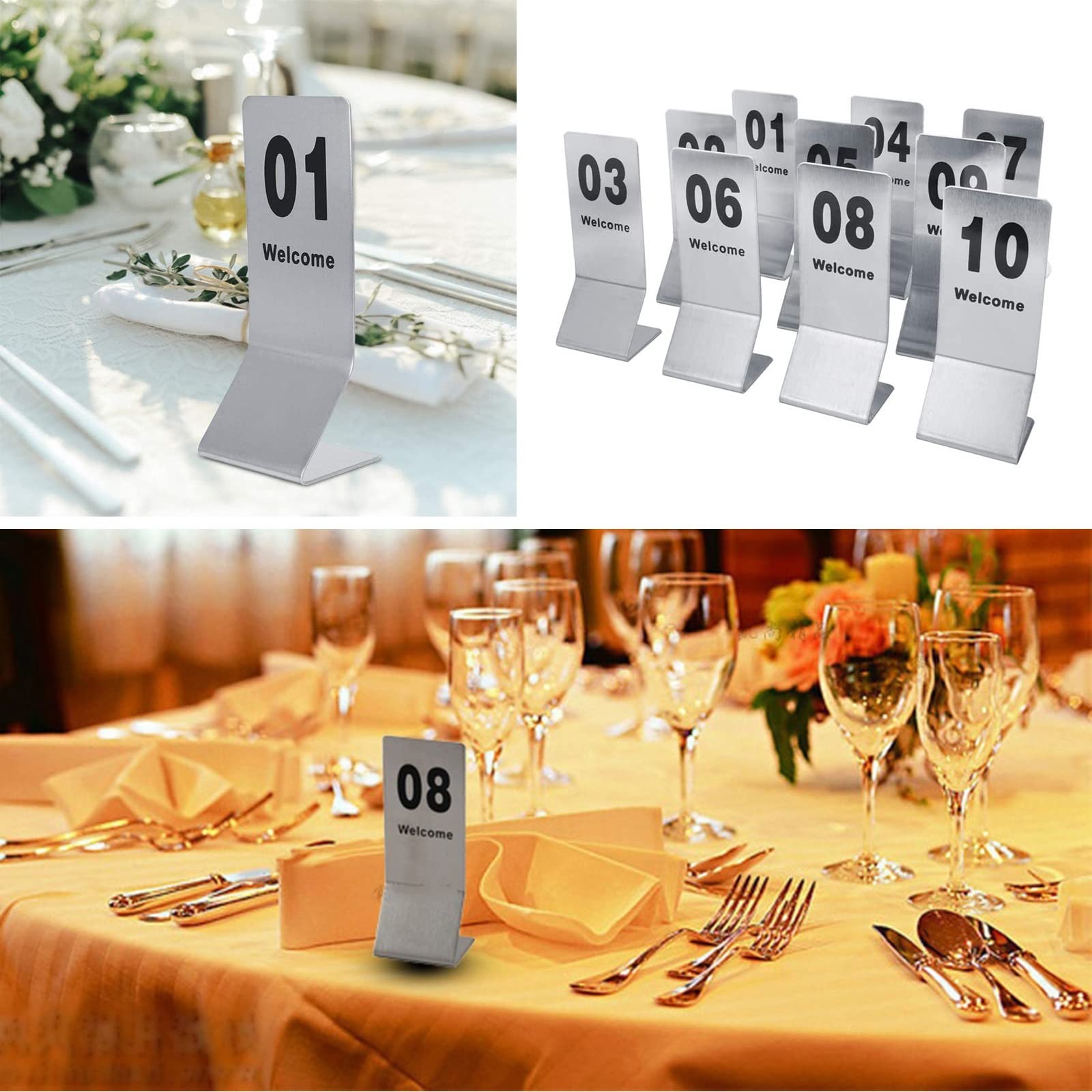 MBROS Números de Mesa de Doble Cara 1-25 1-50 Números de Mesa de Acero Inoxidable Carteles de Tarjetas para restaurantes, Bodas, Bares, Cartel Digital Reservado de Mesa
