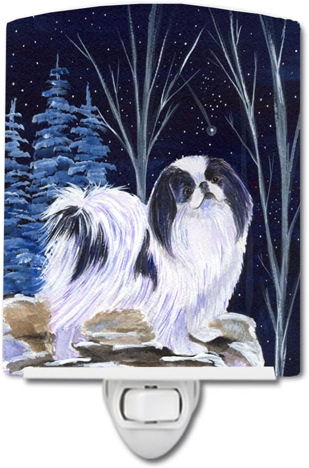 Caroline's Treasures SS8374CNL Starry Night Japanese Chin Ceramic Night Light Compact, UL-Certified, Ideal for Bedroom, Bathroom, Nursery, Hallway, Kitchen, 6x4x3, Multicolor