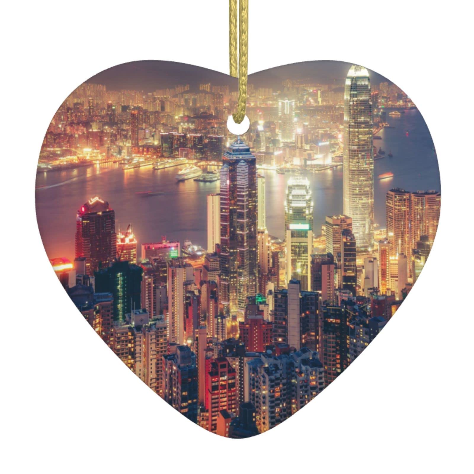 Tresila Hong Kong Christmas Ceramic Heart Shaped Hanging Ornament Christmas Xmas Tree Decoration Pendants For Christmas Holiday, Party, Office, Gift