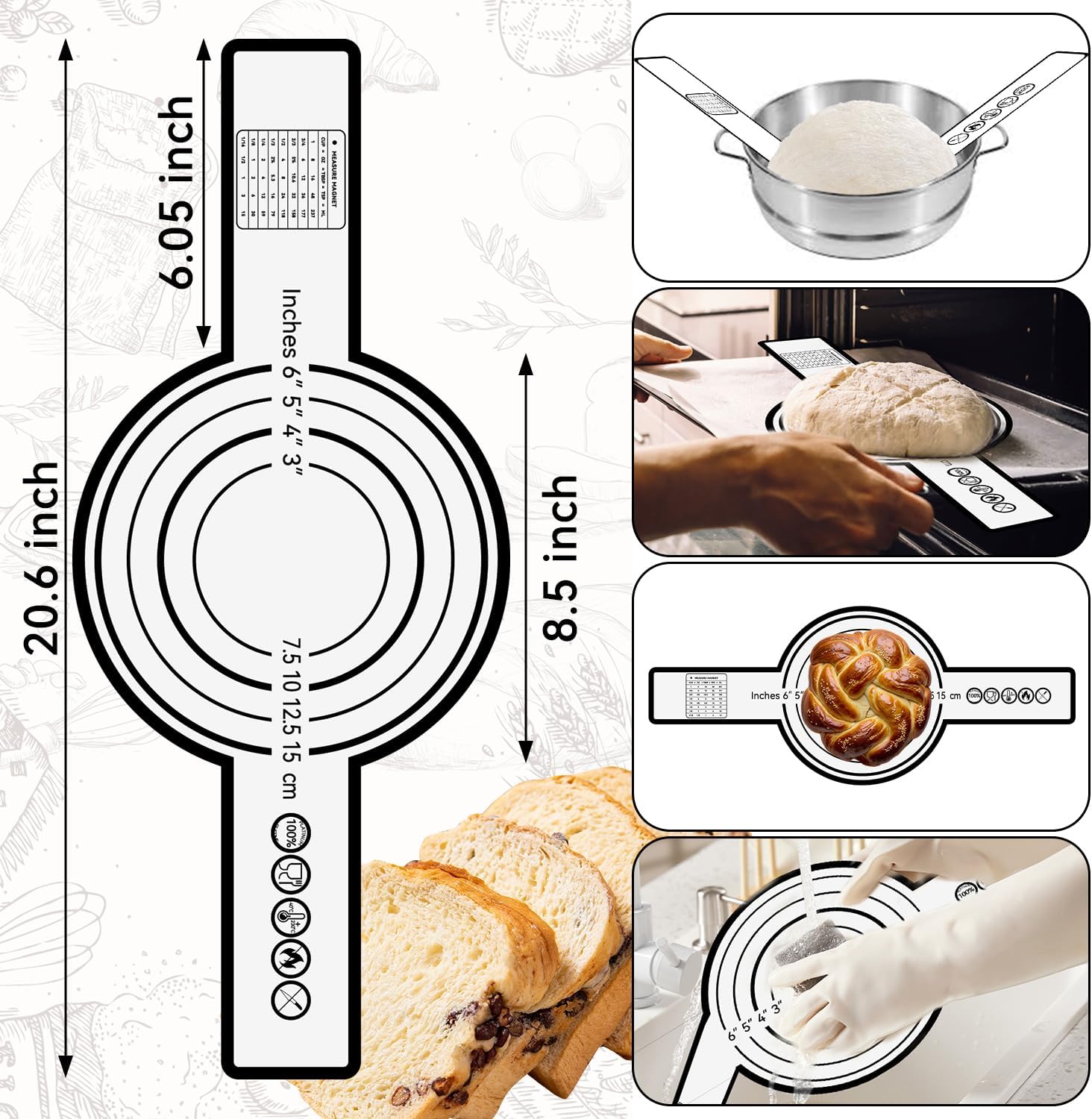 Sourdough Starter Kit, 24PCS Sourdough Bread Baking Supplies, 9"Round & 11"Oval Banneton Bread Proofing Basket, Bread Sling, Starter Jar, Whisk, Scrapers, Bread Lame, Bag, Sour Dough Making Tools Kit - Image 7