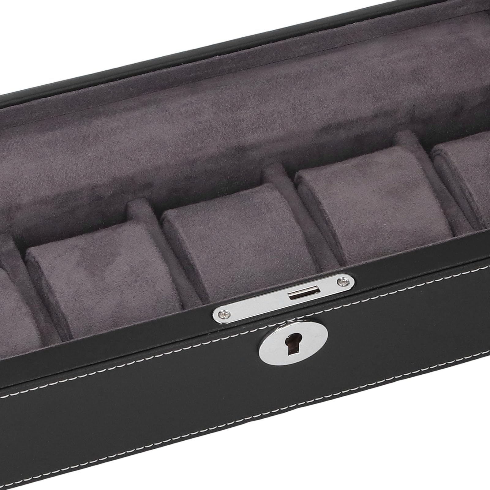Porta Orologi in Similpelle Microfibra con Vetro e Fodera in Morbido Peluche, Custodia 5 Slot per Uomo
