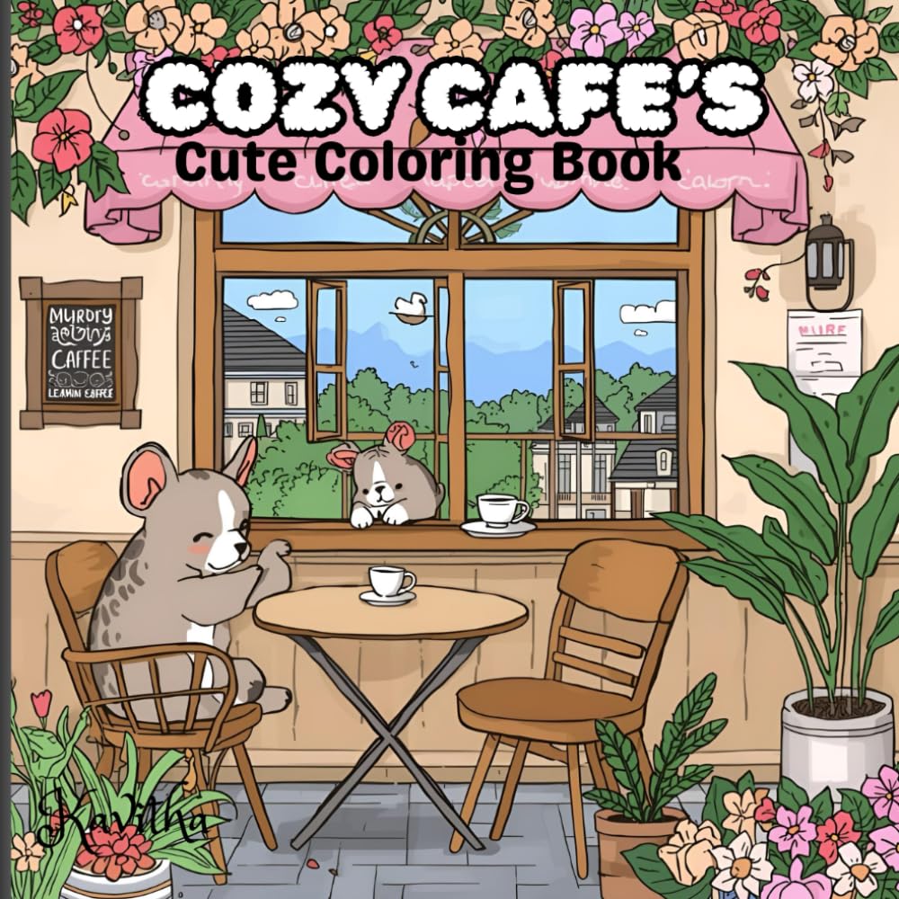 Cozy cafes: Coloring Book for Adults and Teens Featuring Super Cute Animal Characters with Easy and Simple Designs for Relaxation: Coloring Book of Cute Animals in Charming Coffee Shops and Bakeries