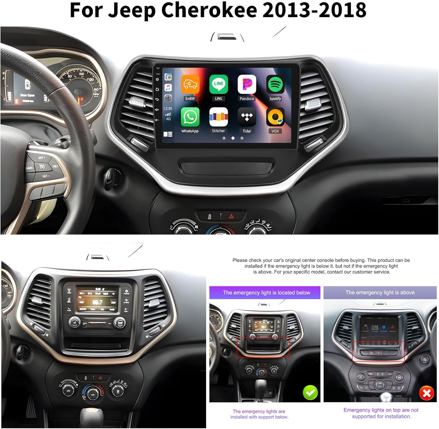 [2+64G] Android 15 Car Stereo for Jeep Cherokee 2013-2018 with Wireless Carplay&Android Auto,10.1 Inch Touch Screen Car Radio with Mirror Link Bluetooth FM/RDS Radio WiFi GPS EQ SWC