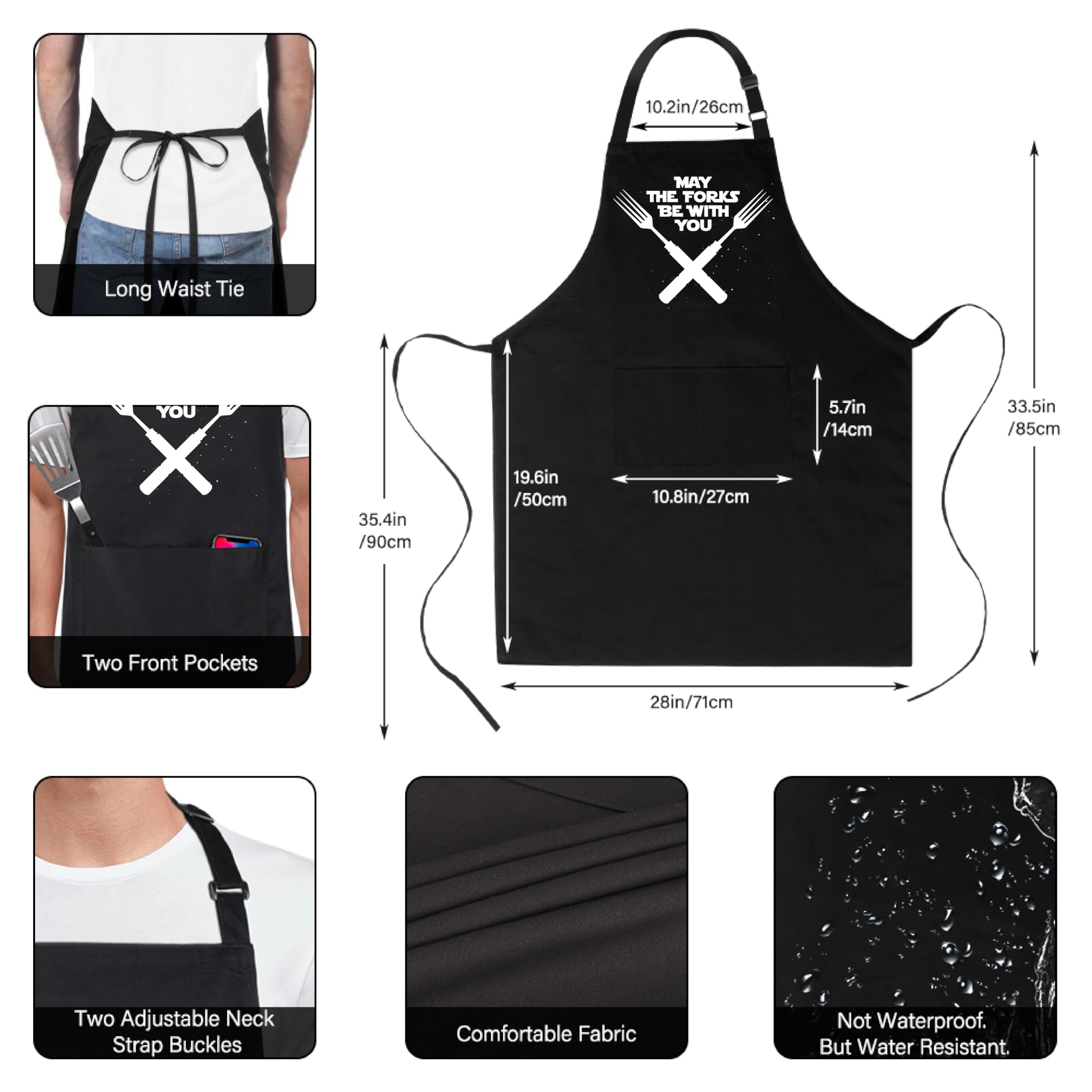 Xornis 100% Cotton Funny Apron for Men Women Adjustable Bib Aprons with 2 Pockets Grill Kitchen Cooking BBQ One Size Fits All: May the Forks Be With You