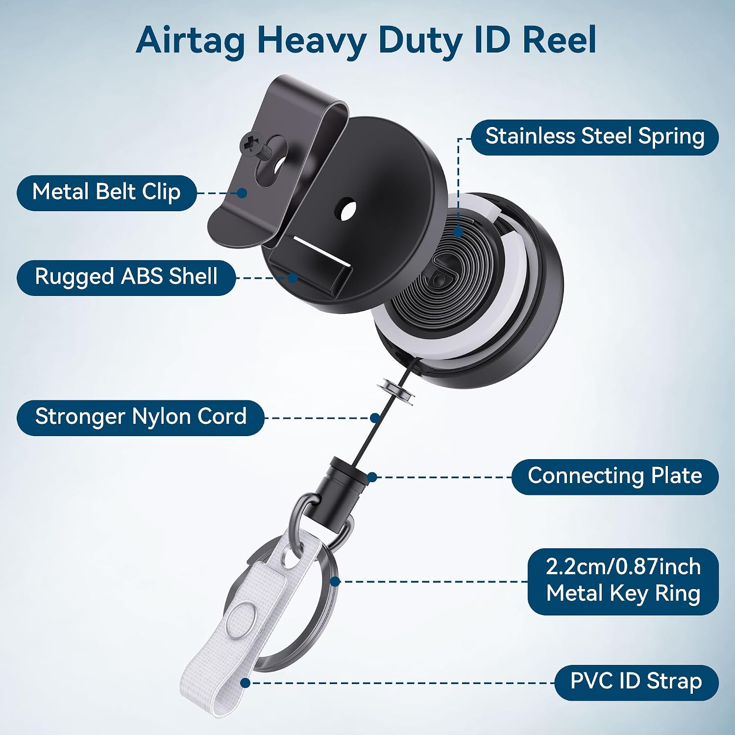 DDJ 1Pack Case for AirTag (Generation 1 & 2) Security Clip Keychain - 28 inch/70 cm Telescopic Rope, with ID Card Badge Reel