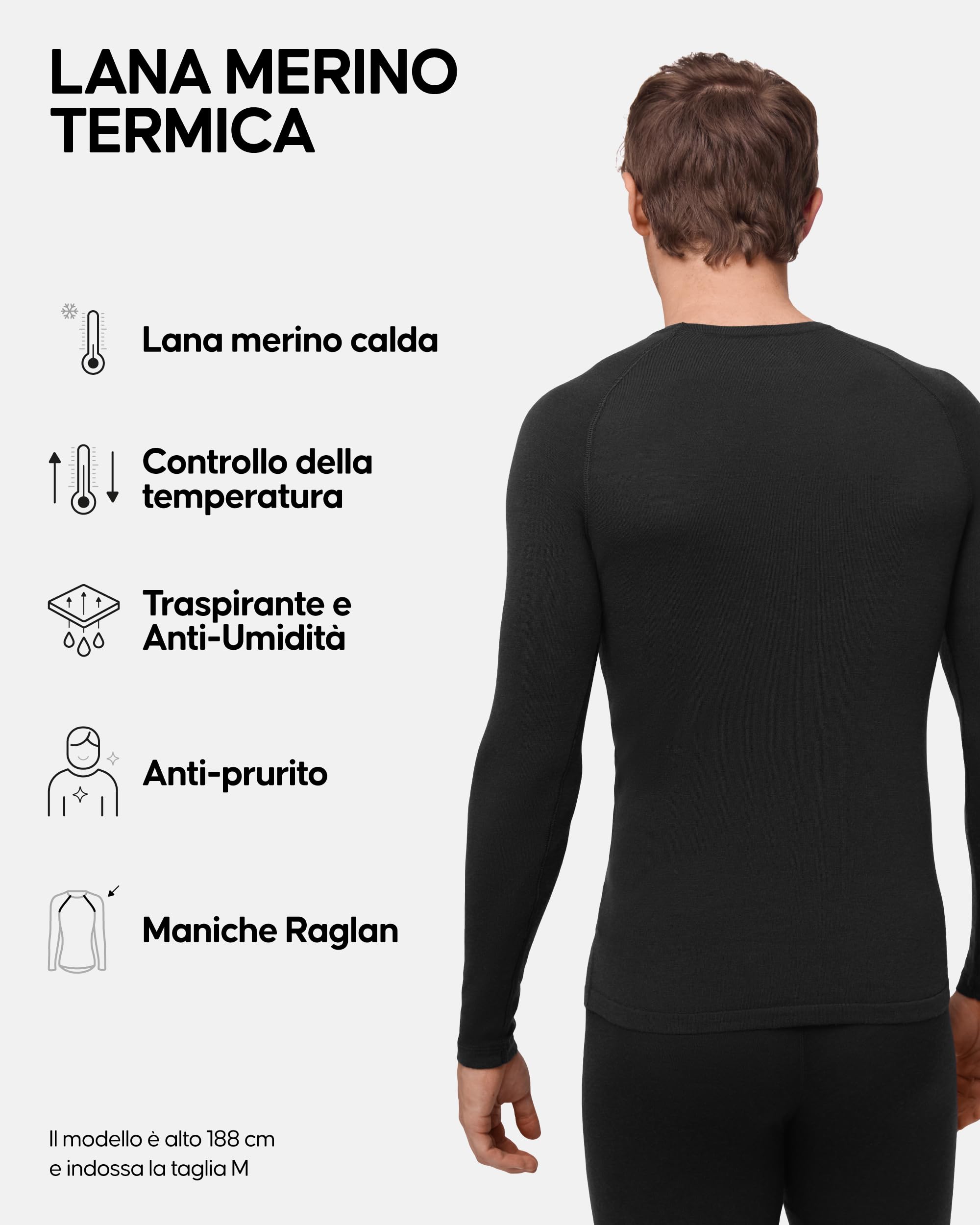 DANISH ENDURANCE Maglia Termica Uomo in Lana Merino, Manica Lunga, per Sci, Trekking, Escursionismo con o Senza Chiusura Zip