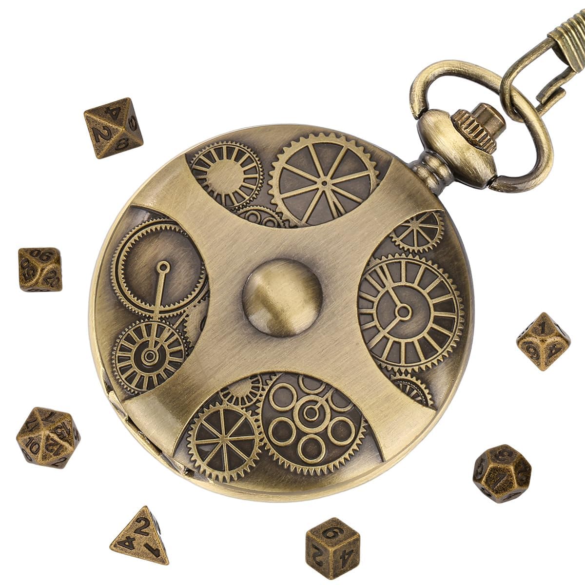Namvo Mini Metal Dice Set With Bronze Hollow Necklace Dice Case Antique Tiny Metal Dice Set Role Playing Board Games Accessories