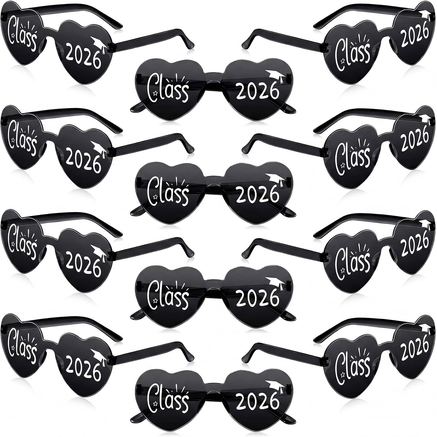 Xuhal 2026 Graduation Glasses Heart Shaped Plastic Eyeglasses Graduation Party Favor Photo Props