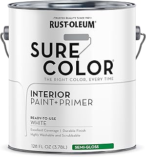 Rust-Oleum 380227 White Sure Color Interior Paint + Primer, Semi-Gloss, 1 Gal