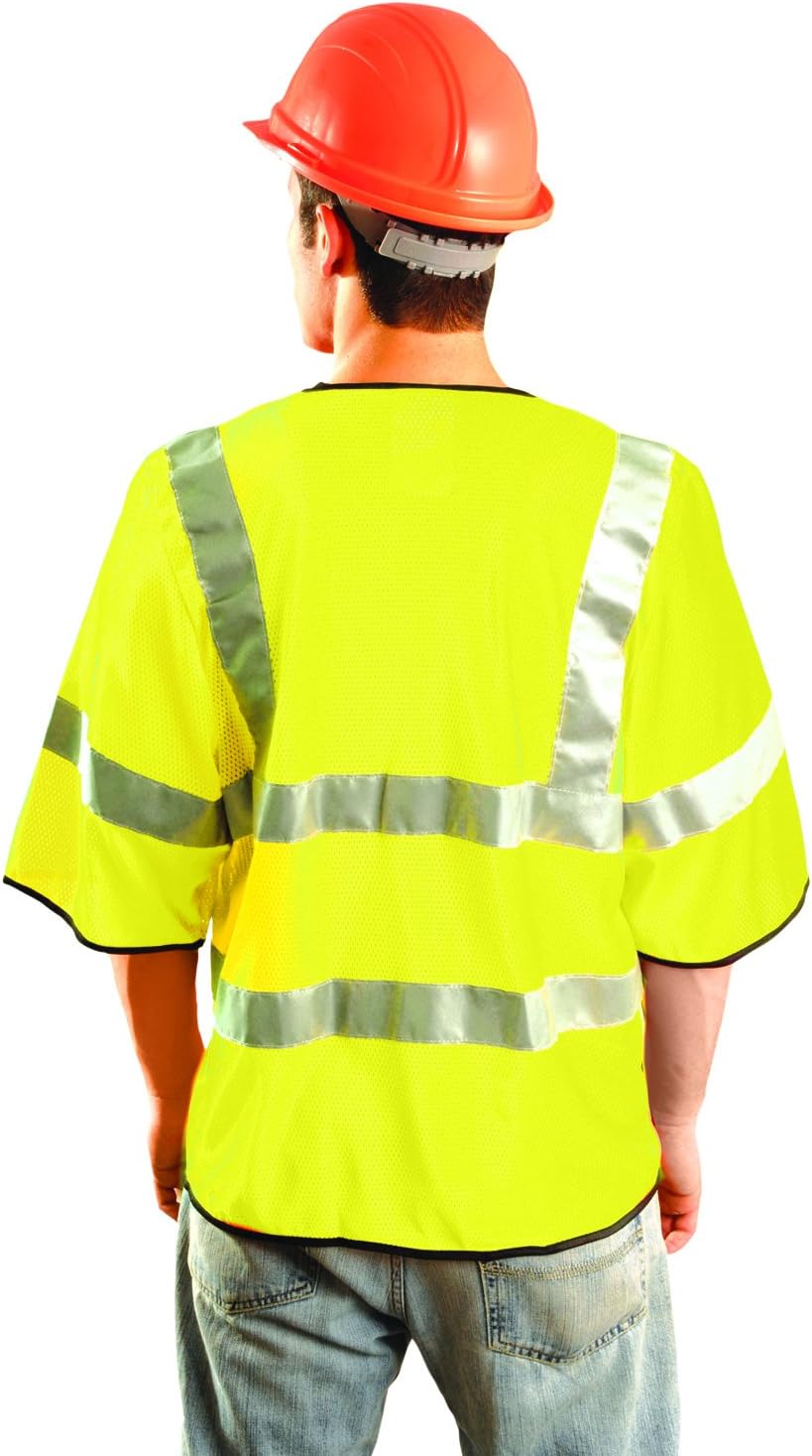 OccuNomix LUX-HSCOOL3-Y5X Premium Mesh Dual Stripe Vest, Hook & Loop Closure, 3M Scotchlite Reflective Tape, Class 3, 100% ANSI Polyester, 5X-Large, Yellow