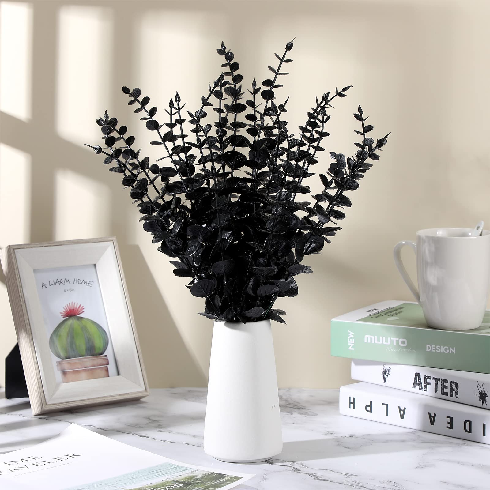 Ysleen 45 pezzi di eucalipto finto 38 cm stelo di eucalipto artificiale rami finti per vasi finti eucalipti foglie bouquet per casa colonica festa di nozze centrotavola decorazione (nero)