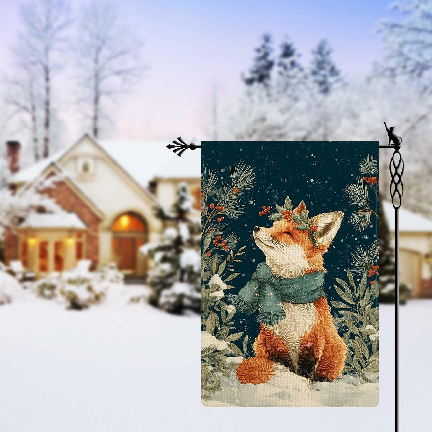 Welcome Winter Garden Flag Cute Fox Garden Flag Vertical Double Sided Rustic Farmland Burlap Yard Lawn Outdoor Decor 12.5x18" - Image 3