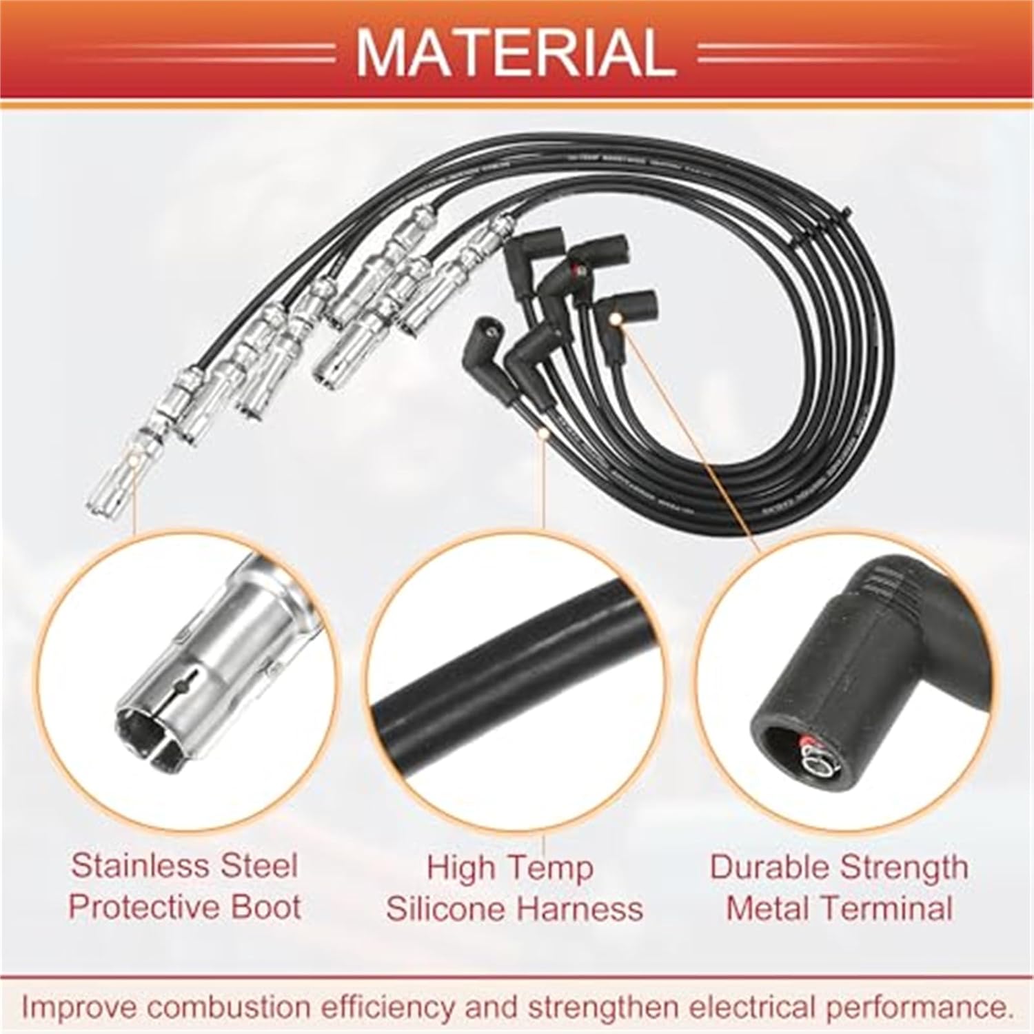 車用スパークプラグコイルワイヤー イグニッションコイルハーネスケーブル 7mm フォルクスワーゲン VR6 2.9 1991-199