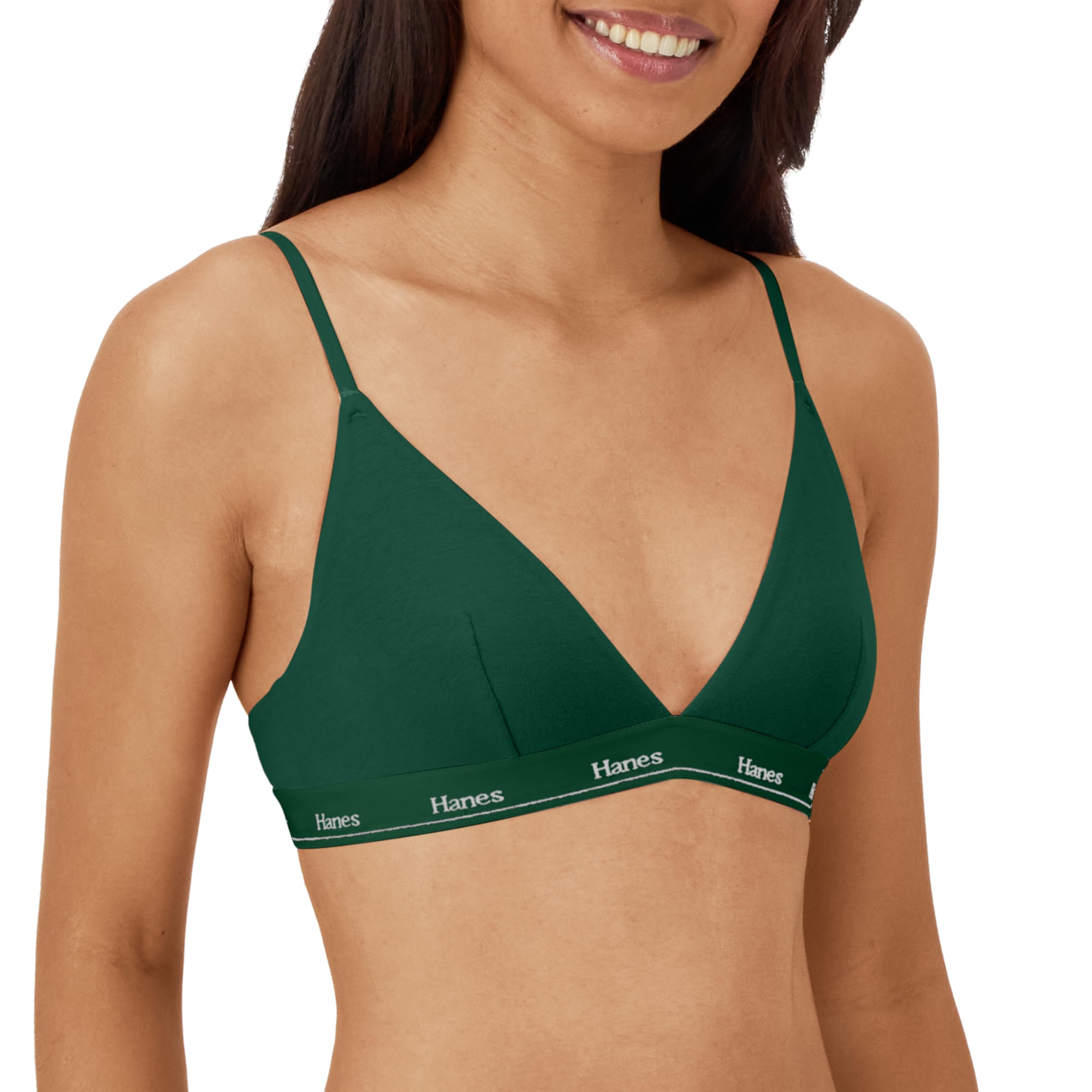 Hanes Women's Triangle Bralette Pack, 2-Pack, Originals Breathable Stretch Cotton Bras for Women, Wireless Bra: Twill Plaid Print/Grasslands Green XX-Large