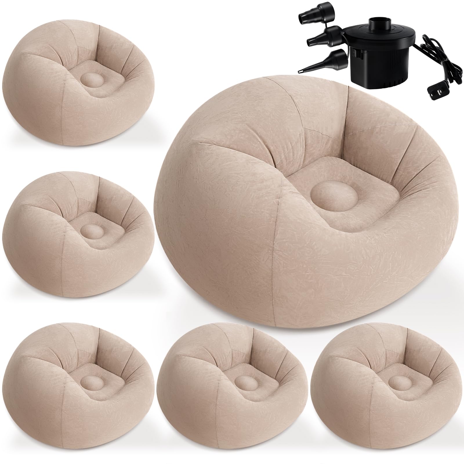 Photo 1 of Sel Natural 6 Pack Inflatable Bean Bag Chairs with Electric Air Pump Inflatable Chairs Blow up Couch Folding Portable Inflatable Lazy Sofa for Movie Night Living Room Outdoor Camping (6, Coffee)