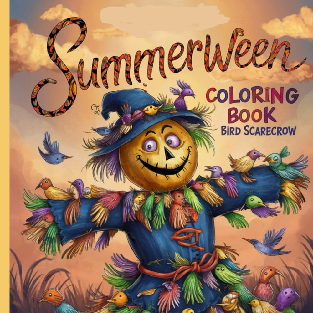 Summerween Coloring Book - Bird Scarecrow: Explore the Charm of Summer Scarecrows! 58 pages full of coloring pages of scarecrow illustrations - Haloween
