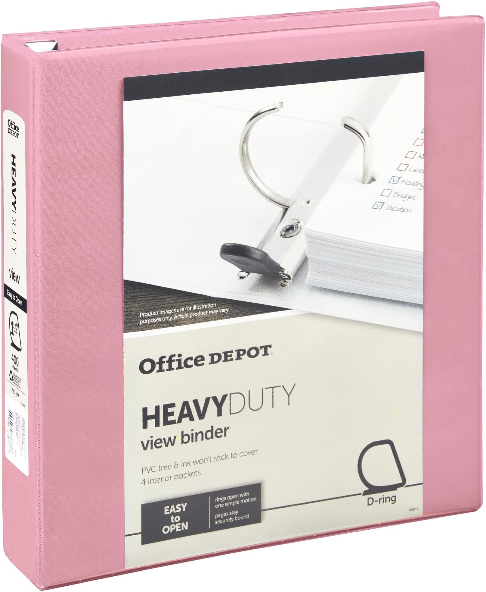 Office Depot® Heavy-Duty View 3-Ring Binder, 1 1/2" D-Rings, Pink