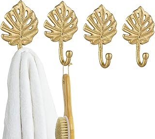 14 Large Wall Decor Entryway Foyer Ideas for Grand First Impressions 103 MyGift Vintage Gold Leaf Design Wall Hanging Hooks, Metal Monstera Leave...