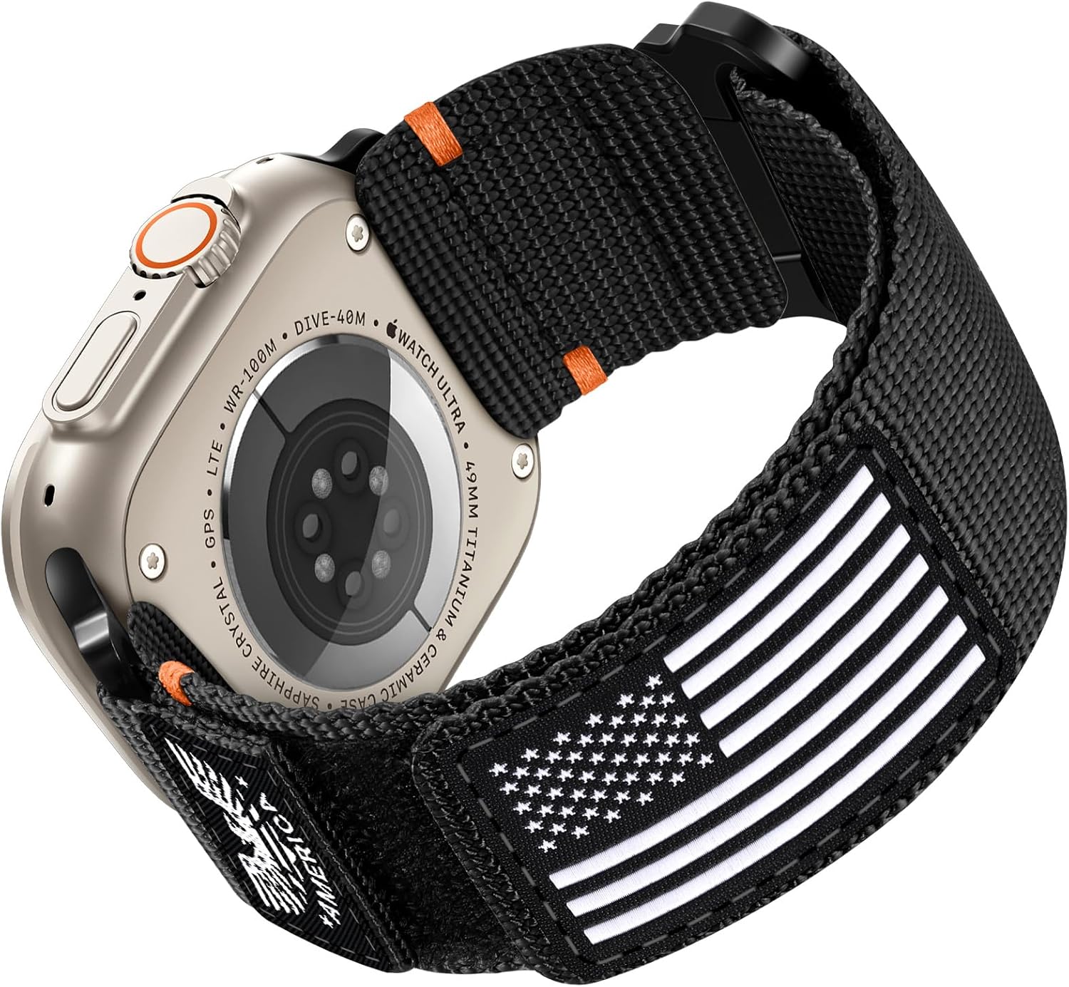 Bandletic Rugged Nylon Band Compatible with Apple Watch Bands for Men 49mm 46mm 45mm 44mm 42mm(1/2/3), Tactical Flag Wristbands Sport Strap for iWatch Ultra Series 11 10 9 8 7 6 5 4 3 SE, Black, Medium Black-Eagle Flag Medium(6.50"- 7.09') 49/46/45/44/42(S3/2/1)