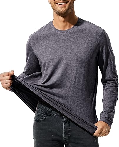 Vista 2 de MIER X-Sofort - Camisetas de manga larga para hombre, ligeras, súper suaves, atléticas, cuello redondo, para correr, descansar, entrenamiento casual