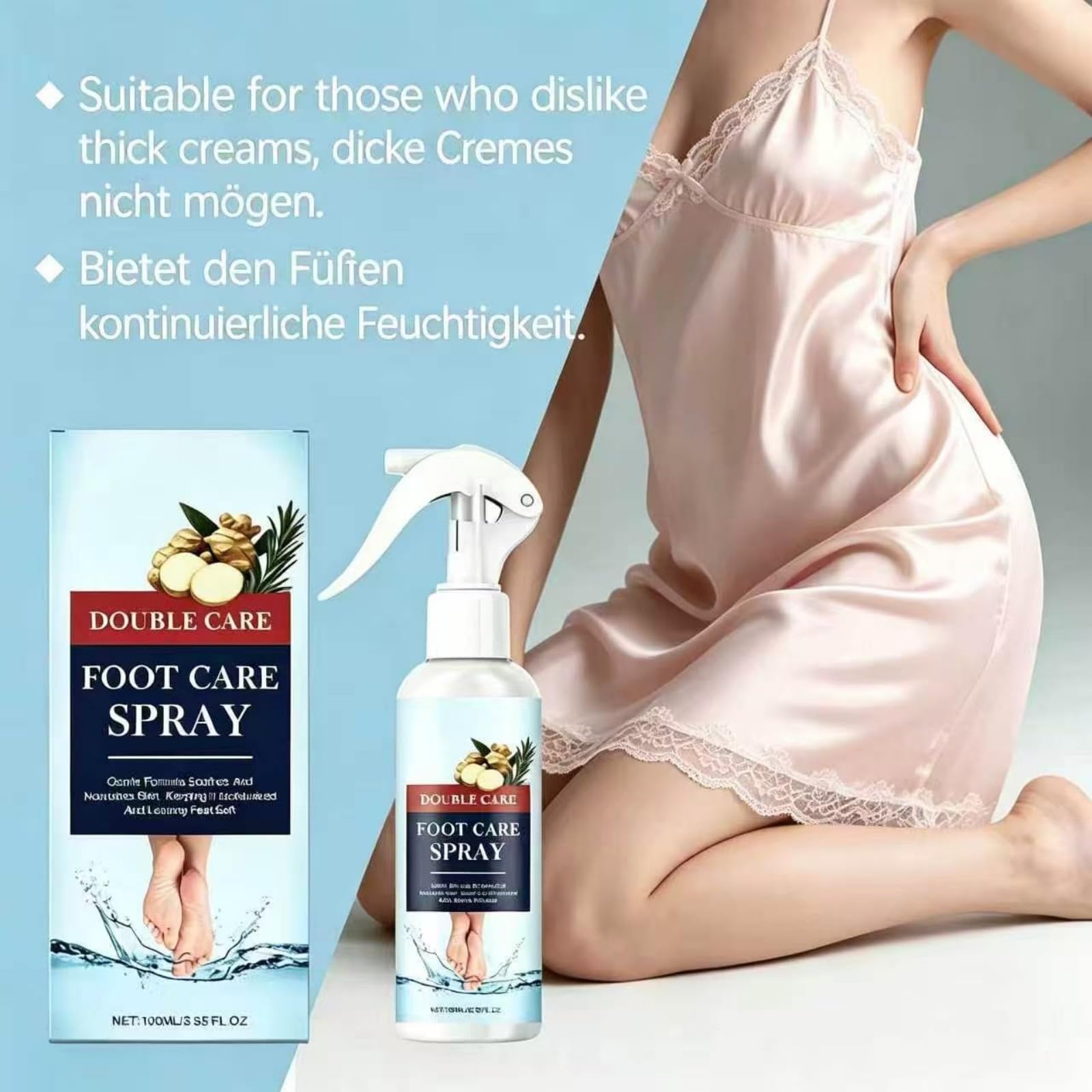 Feuchtigkeitsspray für frische und hygienische Füße, Fußspray für trockene Haut, feuchtigkeitsspendend, universell für Männer und Frauen (100ml*1pcs)