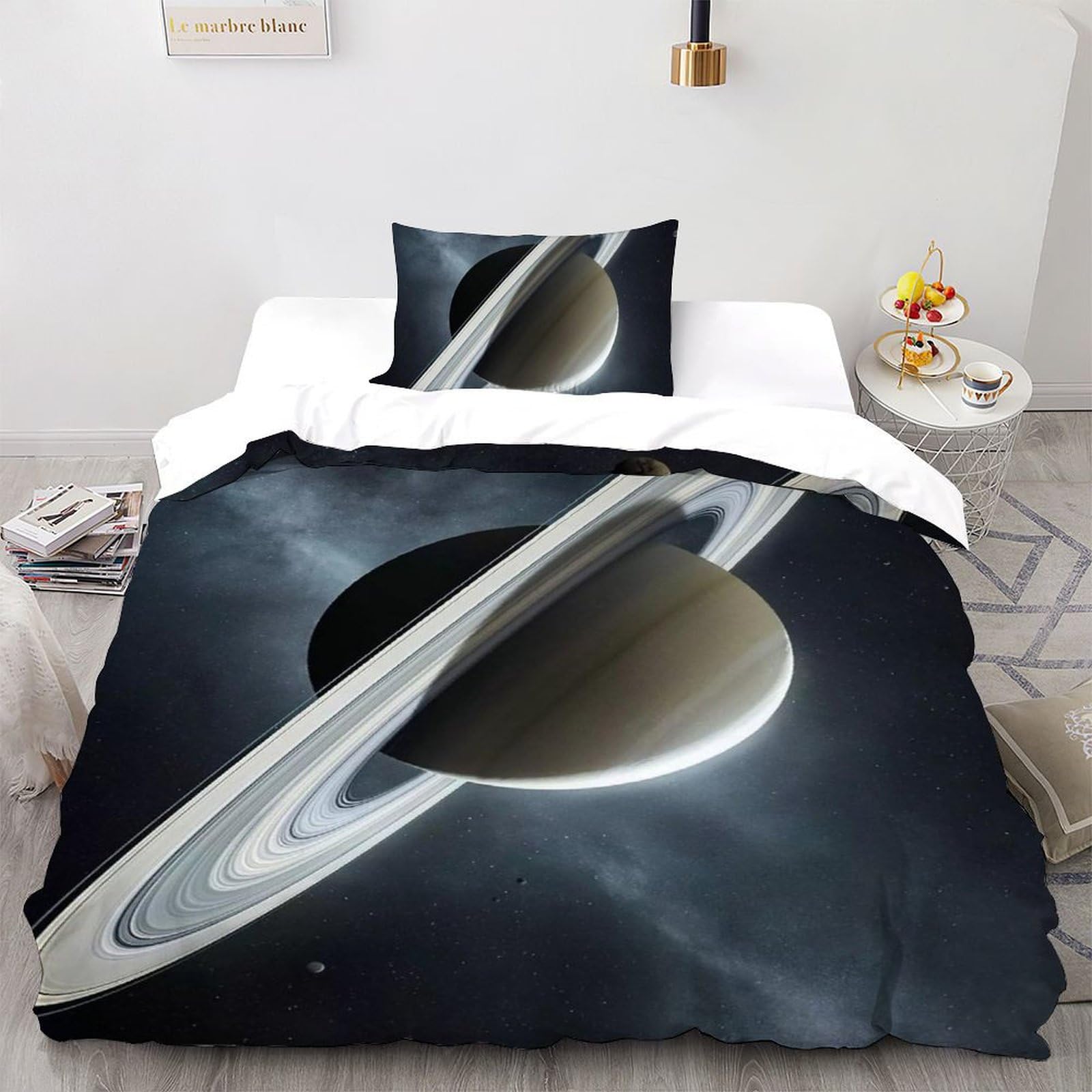 Parure de lit espace 3D avec housse de couette single 135x200 cm et taie d'oreiller