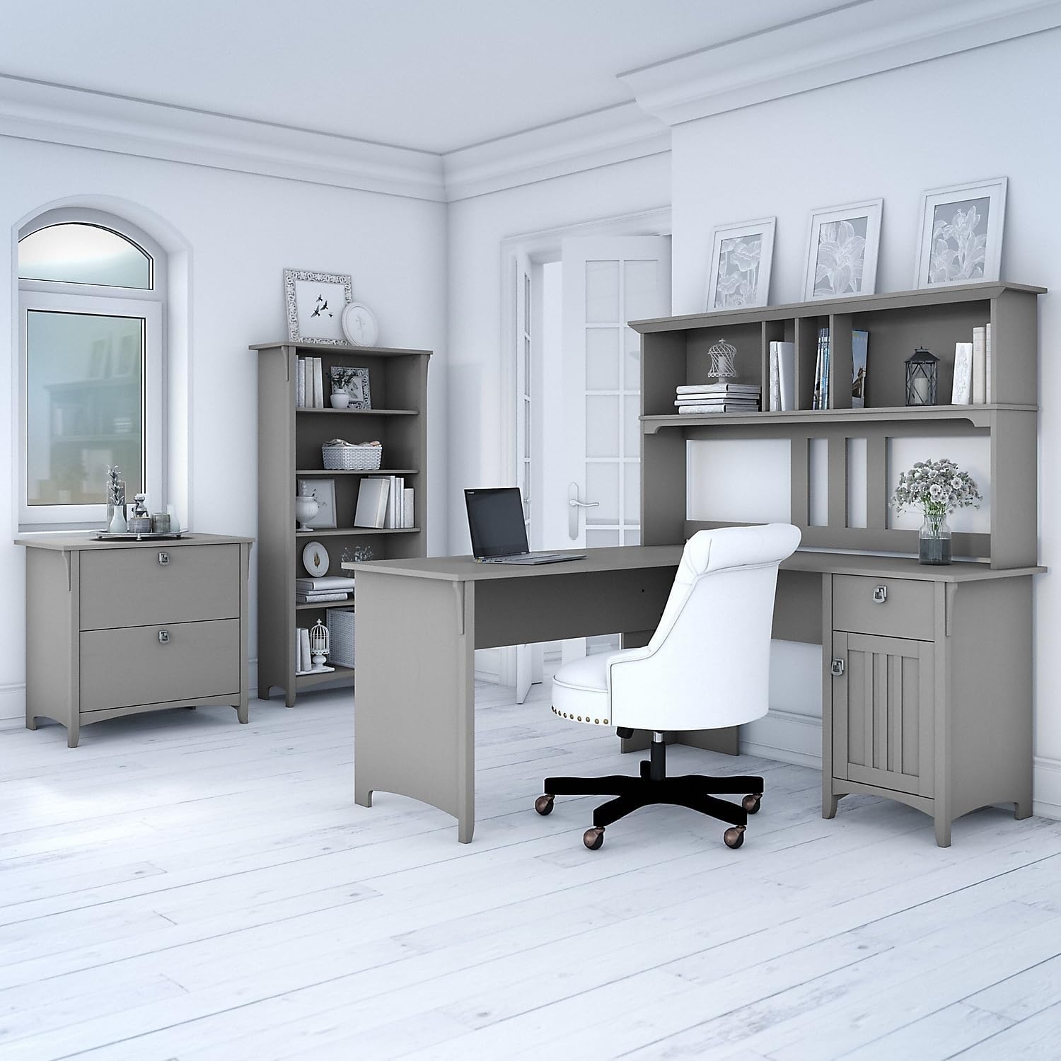 Bush Home Salinas 60W Hutch for L Shaped Desk in Cape Cod Gray