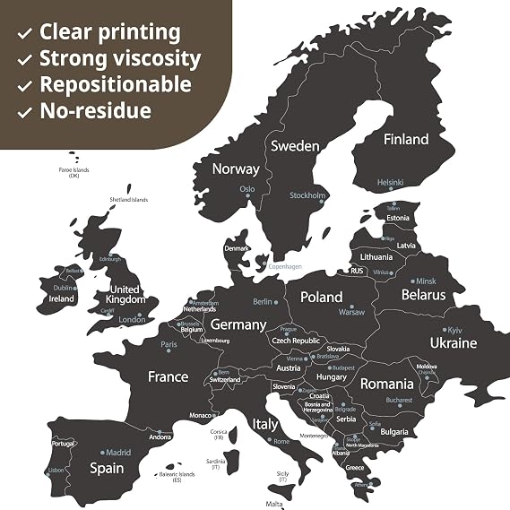 DECOWALL DLT-1609G Modern Grey World Map Kids Wall Decals Wall Stickers Peel and Stick Removable Wall Stickers for Kids Nursery Bedroom Living Room (XLarge)
